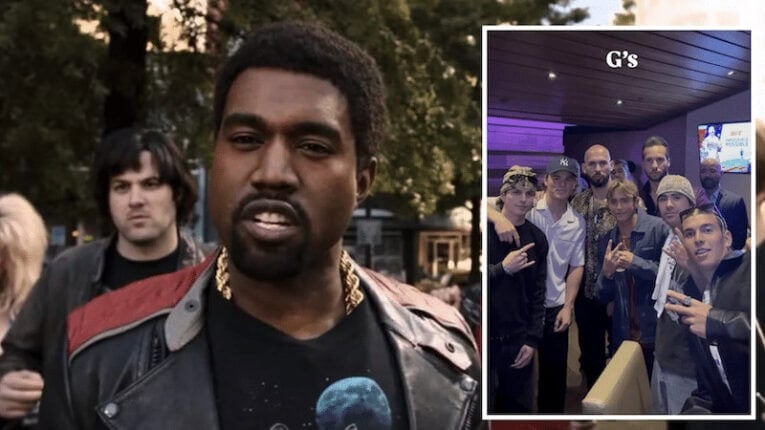 Ye West (left) apparently able to better move needle than Tate brother acolyte Cole Houshmand and friends (insert).